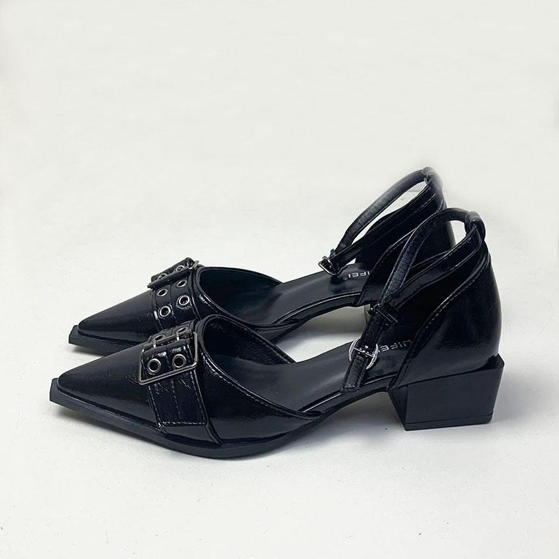 Mode Mode Spitzschuhe Damen 4cm Quadratische Absätze Pumps Schuhe Flach Damen Schnalle Schuhe Knöchelriemen Damen Mittelhohe Absätze Schuhe