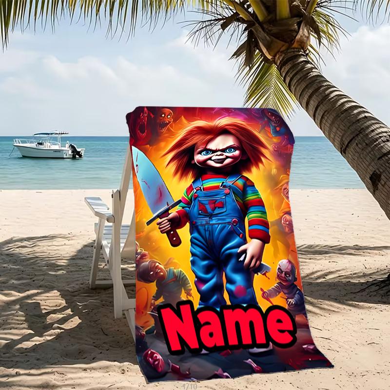 Customizable personalized beach towels Chucky themed designs.Suitable for the beach, yoga, sports;ideal as beach accessories