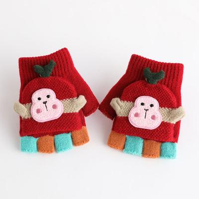 Cartoon Design Student Cold Protection Kids Fingerless  Gloves Winter Warm Mittens Clamshell Half Finger Gloves Knitted Gloves