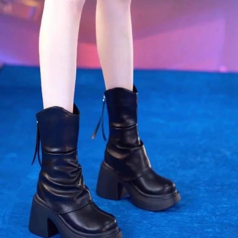 Autumn and Winter New Waterproof Platform Thick Heeled Fashion Boots with Thick Sole Height Increasing Short Tube Slimming Boots