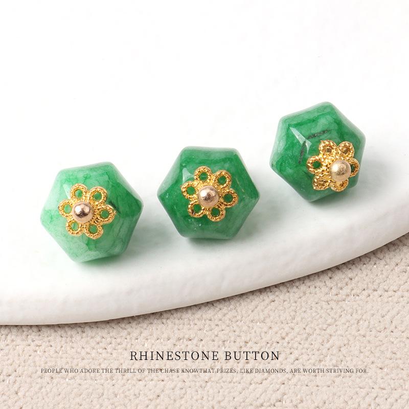 5pcs Flower Tray Jade Hexagonal Bead Button Chinese Tang Style Hanfu Button Shirt Cardigan Sweater Lantern Bead Button