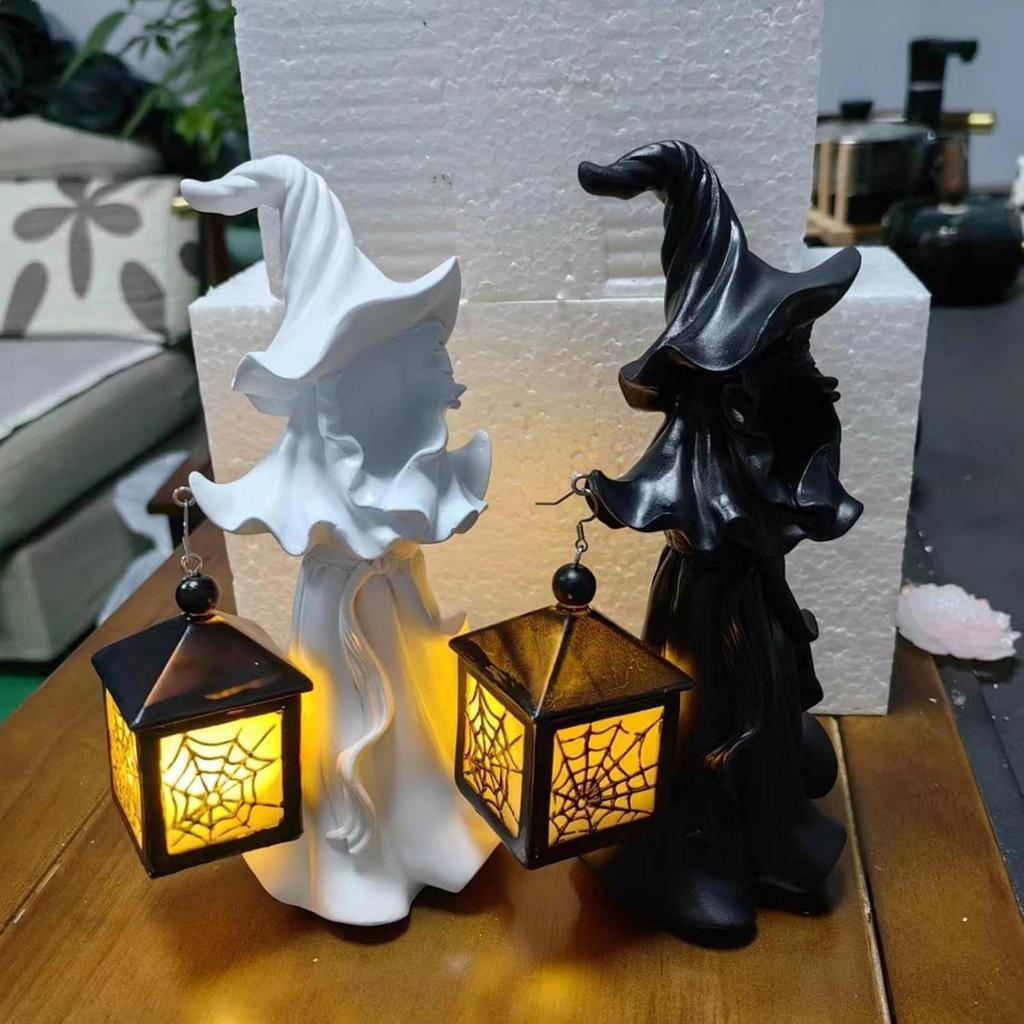 Witch Statue Halloween Figurines Spooky Witch With Lamp Table Centerpieces Desk Decor For Fireplace Living Room Bedroom Patio