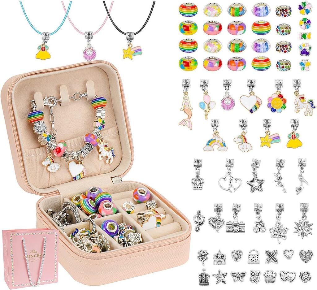 66-Piece DIY Rainbow Unicorn Beaded Bracelet & Necklace Set - Perfect Birthday Gift Box
