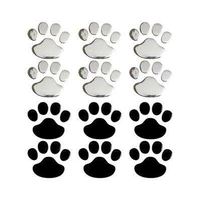 Mikankawa Car Stickers, Paw Stickers, 3D Stickers, Strong Adhesive, Waterproof, Conceals Scratches, Metal Texture, Black + Silver, Set of 12