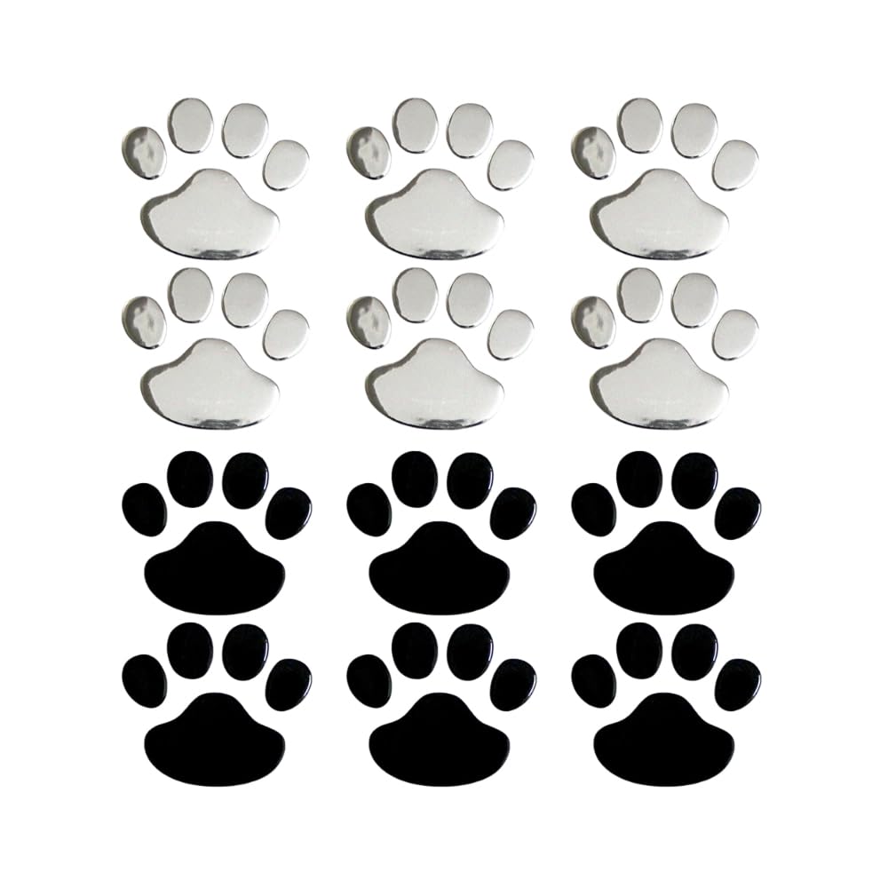 

Mikankawa Car Stickers, Paw Stickers, 3D Stickers, Strong Adhesive, Waterproof, Conceals Scratches, Metal Texture, Black + Silver, Set of 12 чёрный