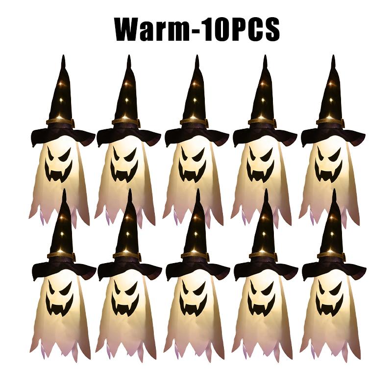 Glow in Dark Halloween Pendant LED Light Up Ghost Wizard Hat Necklace Scary Party Prop Festival Dress Up Accessory