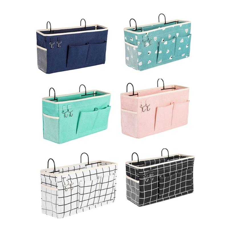 Large Capacity Storage Bag for Books and Remotes Cotton Linen Bedside Pocket Organizer Student Dormitory Accessories