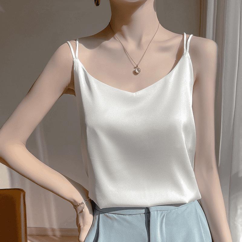 Women s Satin Sleeveless Camisole - Sexy Summer 2026 S (80-95 jin) белый