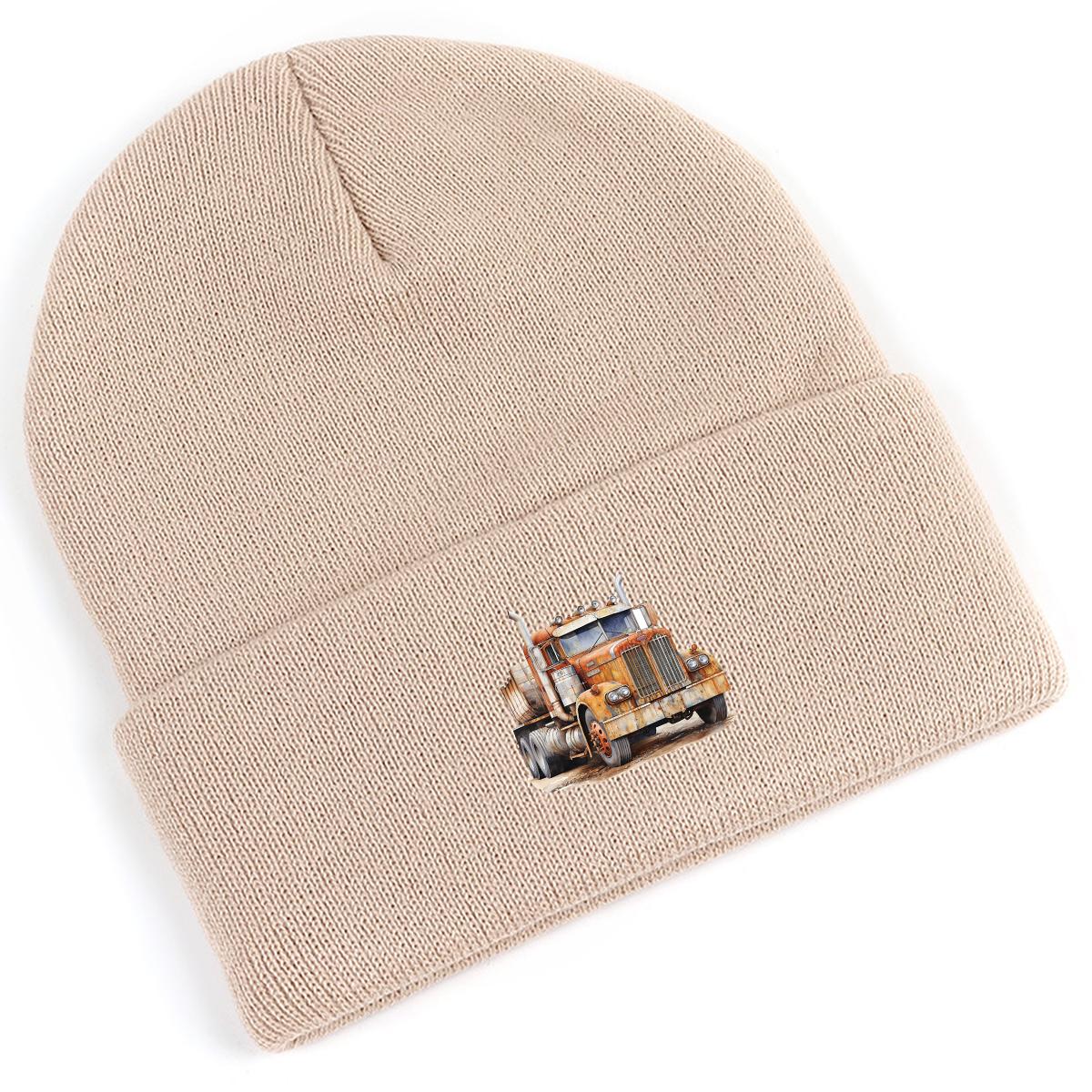 

Желтая вязаная шапка с принтом «пикап», шапка-помпон в стиле винтажного грузовика, легкая модная стильная термовязаная шапка, шапка-помпон, as the picture бежевый