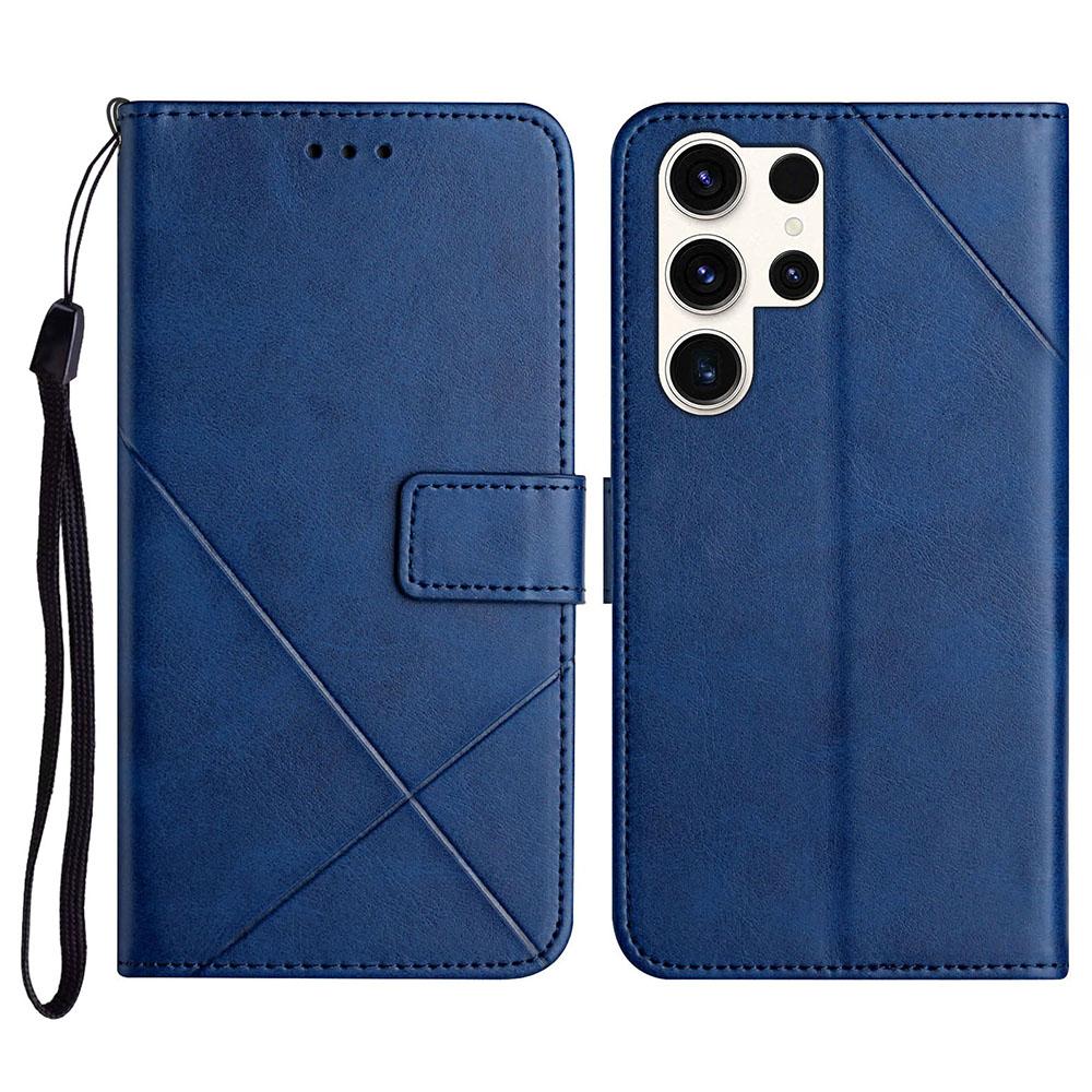 For Samsung Galaxy S26 Ultra Case Line Pattern Wallet Leather Phone Cover with Wrist Strap