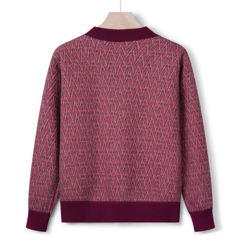 Middle-aged and Old Velvet Mother Outfit Autumn and Winter Round Neck Thickened Knitted Cardigan Female Grandma Loose Casual Coat