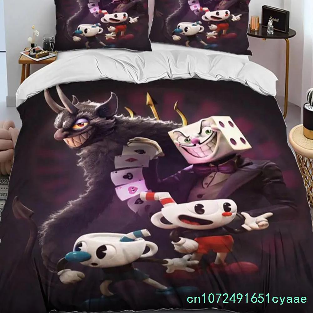 Karikatür Cuphead Ve Mugman Yatak Takımı Erkek Kız İkiz Kraliçe Boy Yorgan Kılıfı Yastık Kılıfı Yatak Çocuk Yetişkin Ev Tekstili Tekstil