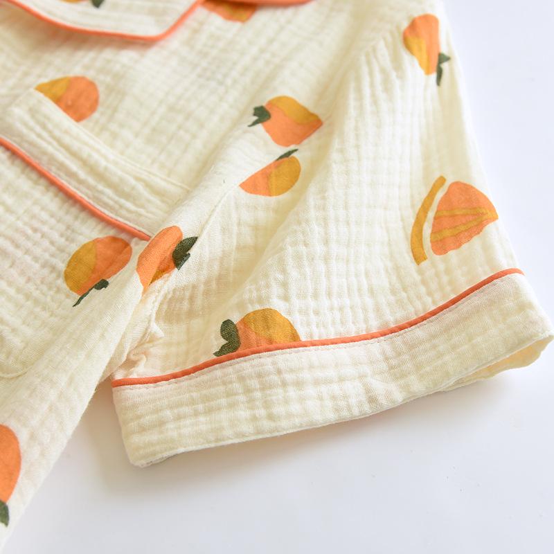 Women's Spring/Summer Short Sleeve Pajama Set - Crepe Cotton, Long Pants, Thin Air Conditioning Suit