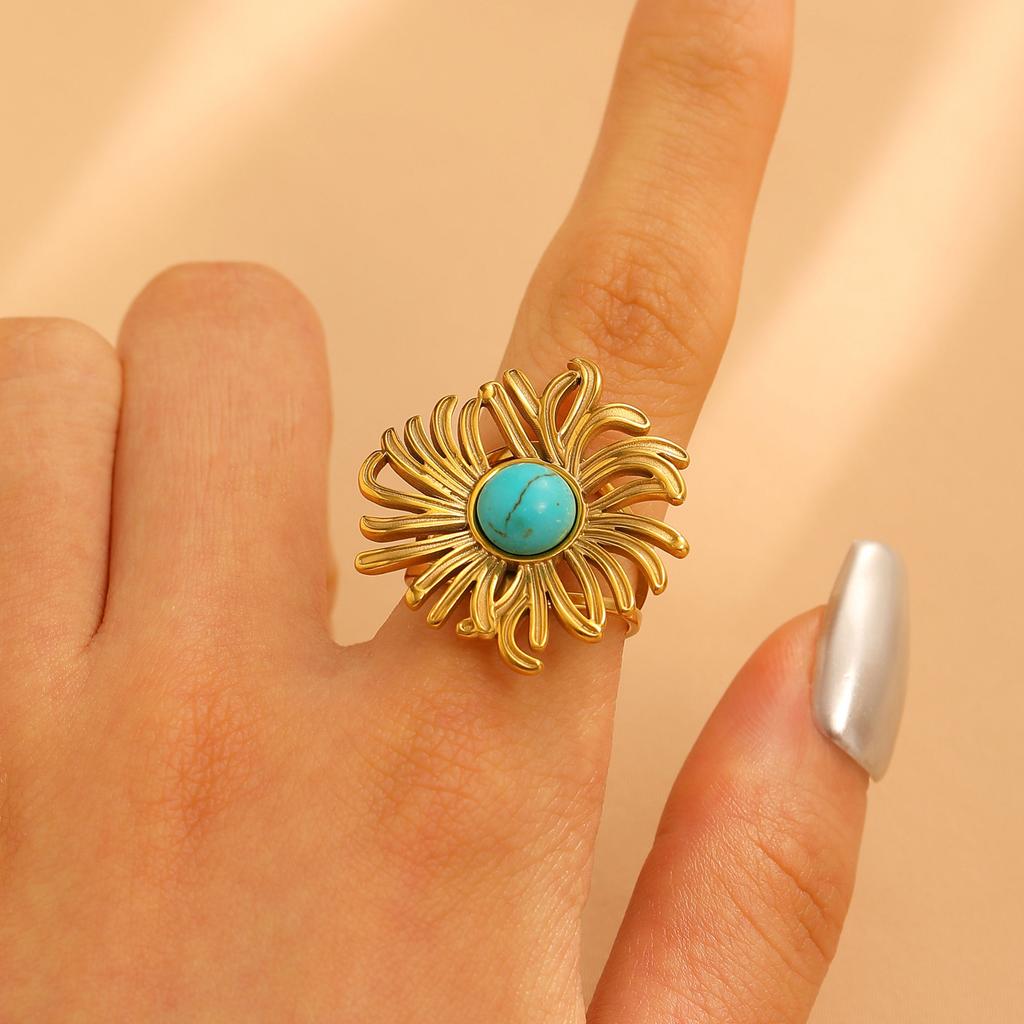 Stainless Steel Classic Flower Leaf Ring Pearl Stacked Ring Large Exaggerated Ring Women Gold Color Fine Jewelry Gifts for Her