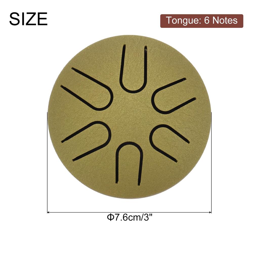 Uxcell Steel Tongue Drum, 3" 6-Note Mini Steel Hand Drum with Mallets and Sheet Music, Worry-Free for Yoga, Meditation, and Camping (Gold)