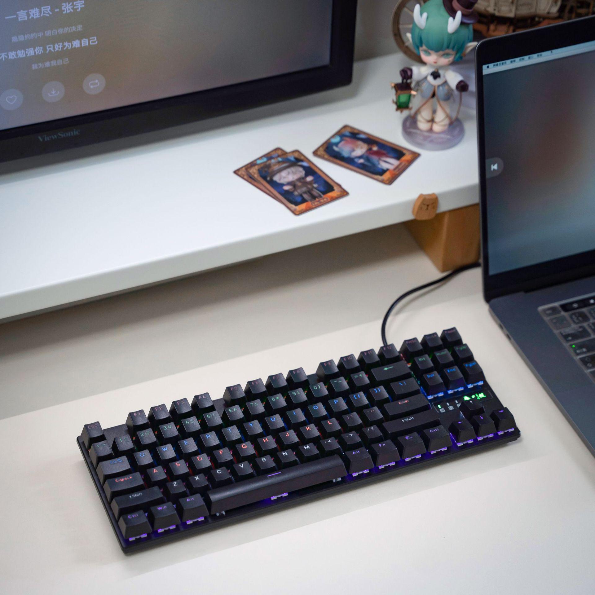 

Настоящая механическая клавиатура, проводная, 87/104 клавиши, с подсветкой зеленого и черного цветов 87 keys red axis чёрный