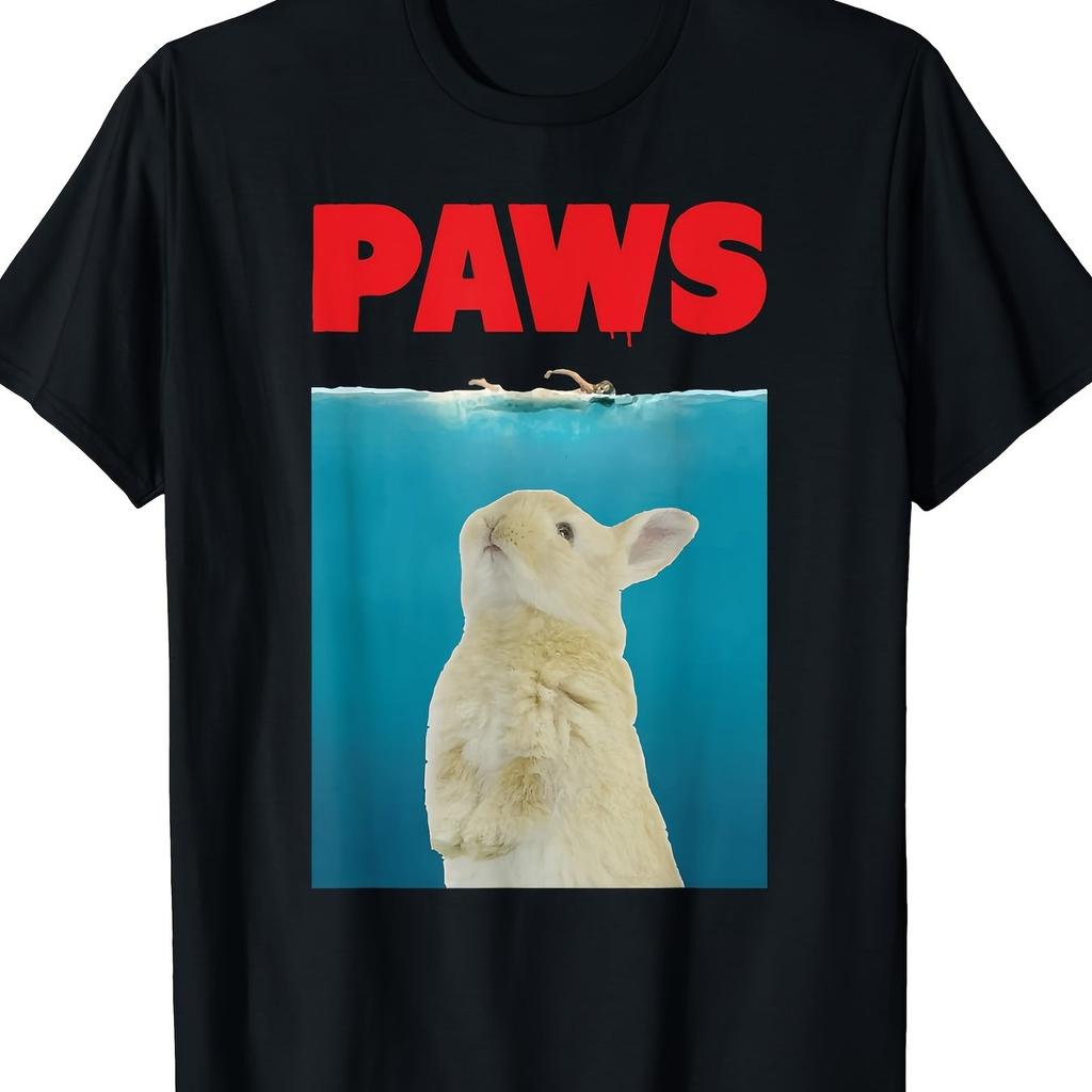 Paws Jaws T-shirt Grafica con Coniglio Parodia Divertente per Amanti dei Conigli Maglietta Casual da Uomo