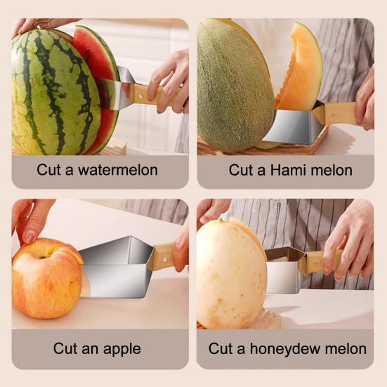 Watermelon Cutter Stainless Steel Fruit Slicer with Ergonomic Handle Quick Push Pull Melon Cutter Kitchen Gadget