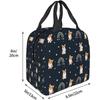 Schwarze Boho Regenbogen und Corgi Lunchtasche Niedlicher Corgi-Druck Isolierter Lunchbox-Behälter mit Vordertasche für Arbeit Picknick Reise