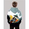 Boys' Motorcycle Hoodie, Ideal Gift for Young Riders, Dynamic Print Design, Sports Enthusiasts