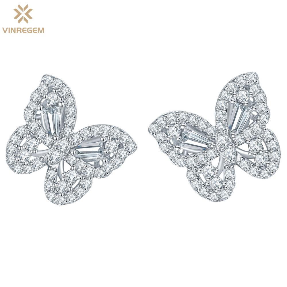

Vinregem D Color Полный бриллианты Стерлингового Серебра 925 пробы 3EX VVS1 Настоящий Муассанит Бабочка Серьги-гвоздики Изысканные Ювелирные Изделия Для Женщин белый