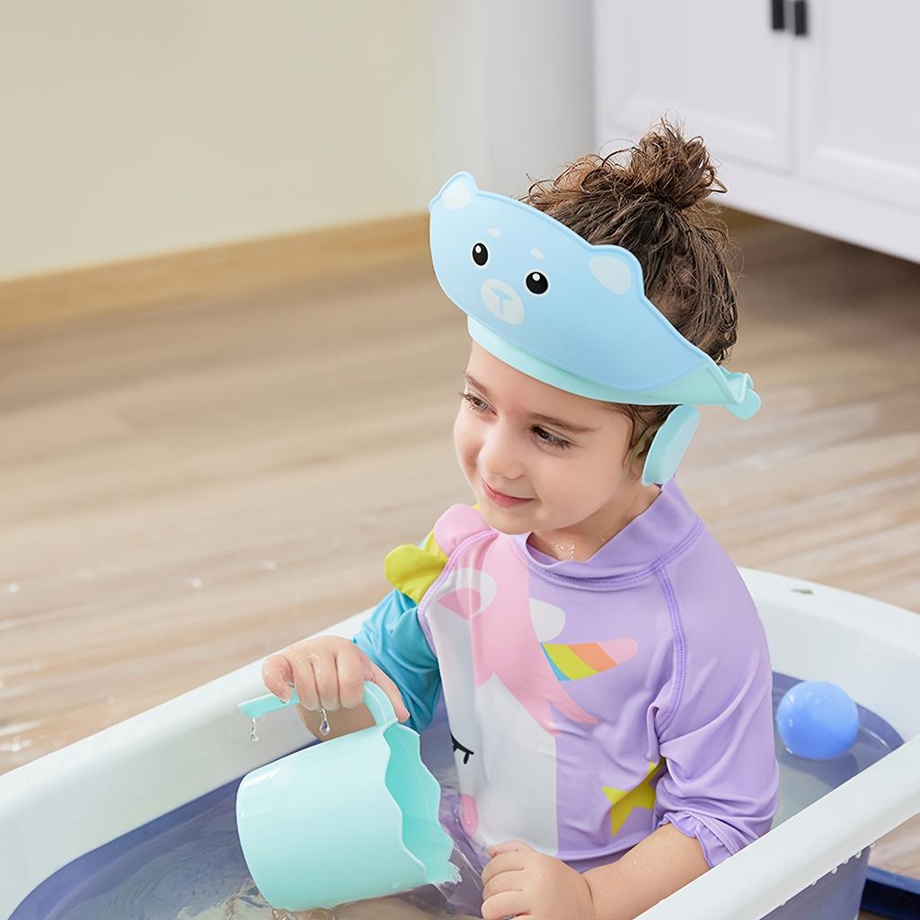 1pc Adjustable Soft TPE Bath Hat with Bear Ears - Cute Multicolor Bathing Cap, High Quality, Easy to Clean, Comfortable Ear Protection for Bath