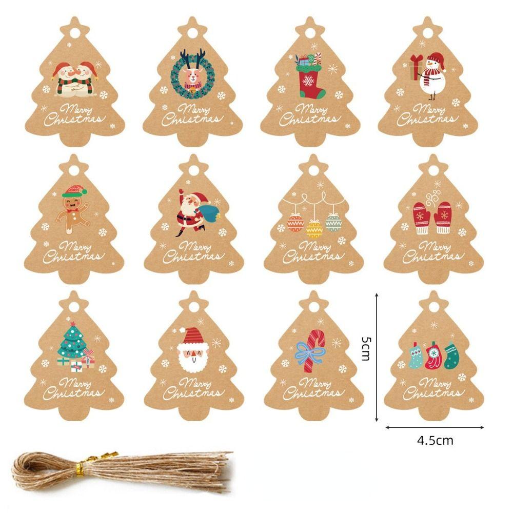 Merry Christmas New Year Gift Tags Hanging Blessing Cards Christmas Tree Labels Kraft Paper Tags