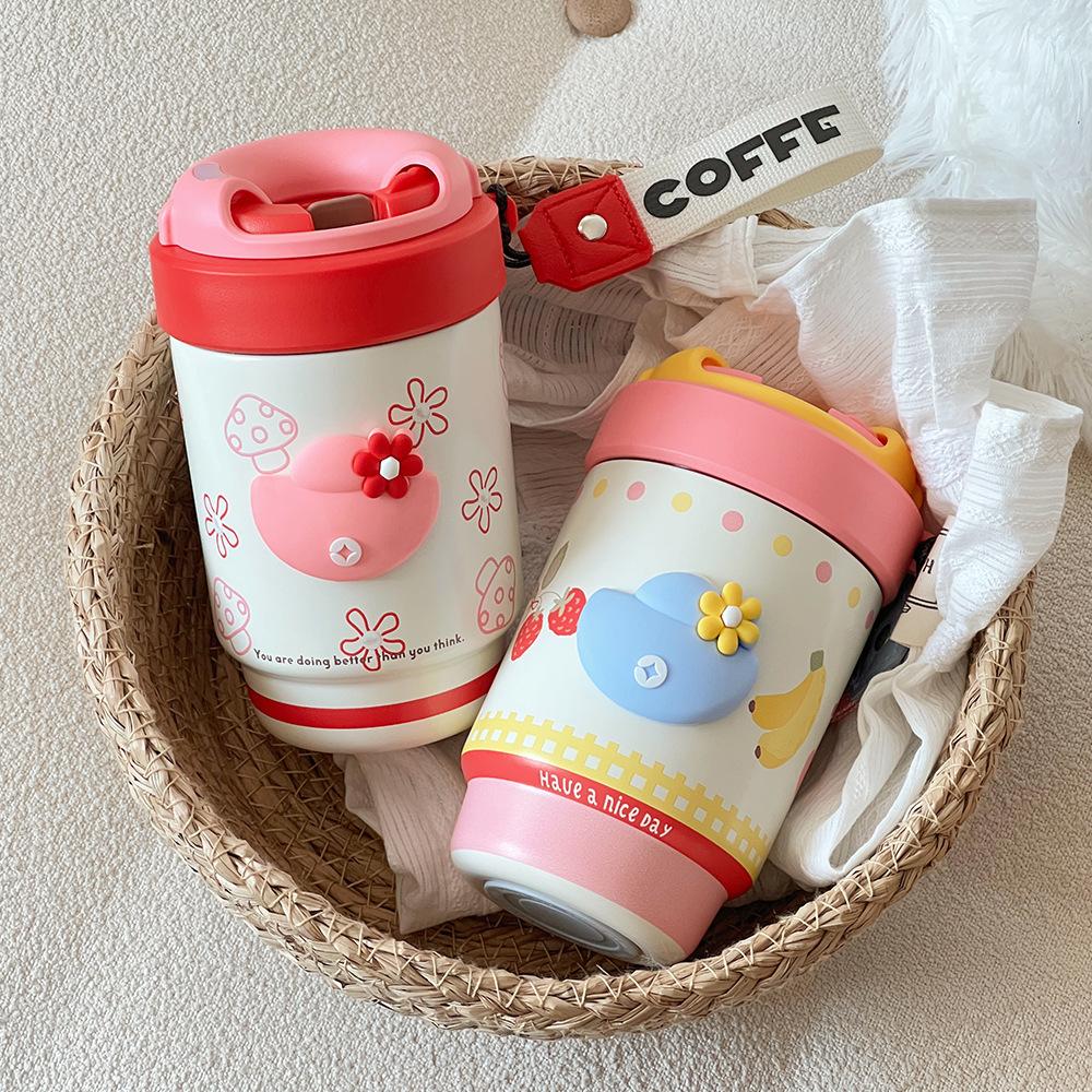 New Portable Double Drink Coffee Cup with Lifting Rope High Value Straw Cup Ceramic Inner Tank Gift Thermos Cup