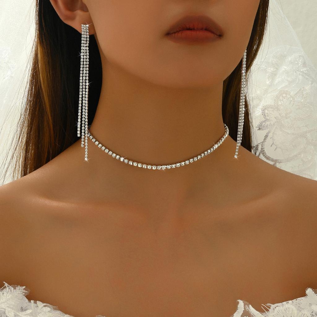 Fashionably Simple Diamond-studded Ring, Bracelet, Earrings And Necklace Set For Women. Bridal Jewelry Set.