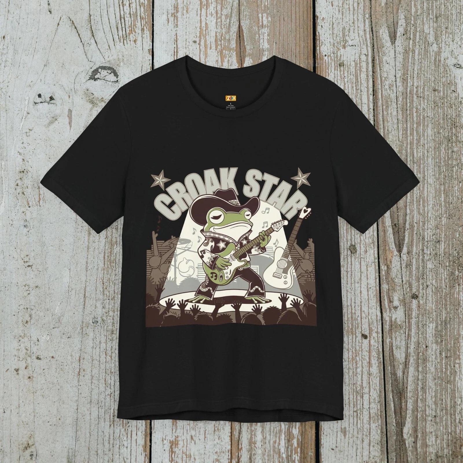 

Croak Star Unisex T shirt, Frog Rock Music, Jersey Short Sleeve Cotton Tee S
