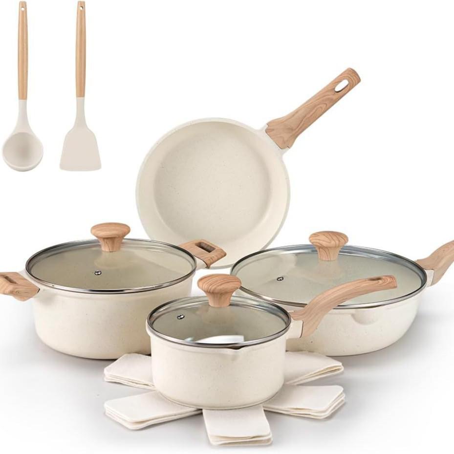 Granite Non-stick Cookware Set: Stovetop Milk Pot, Soup Pot, Wok, Frying Pan, Flat-bottomed Pan Kitchen Kit.