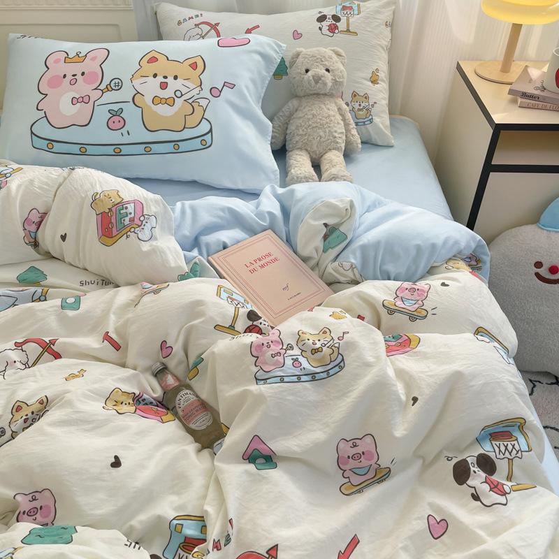 Bedding Four-piece Set Skin-friendly Washed Dormitory Bed Three-piece Set Bed Sheet Quilt Cover Pillowcase