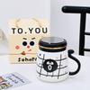 Personalized Mirror Cup with Lid Cartoon Monster Ceramic Mug Dustproof Gift Box Water Cup Home Set Office