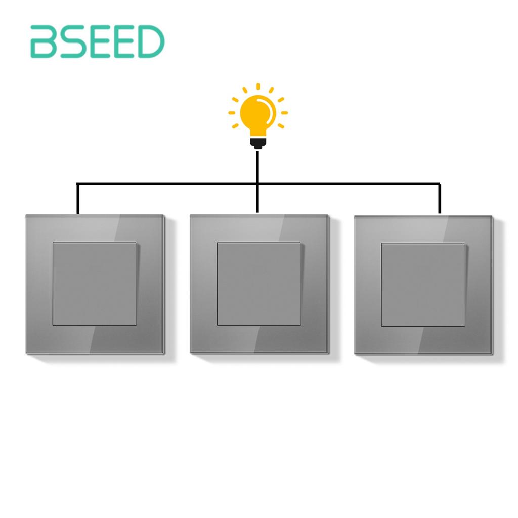 BSEED 1Gang 3Way Mechanical Light Switches For Stairs Hallway Corridor 10A Glass Frame 1/3pieces 86mm*86mm E Series