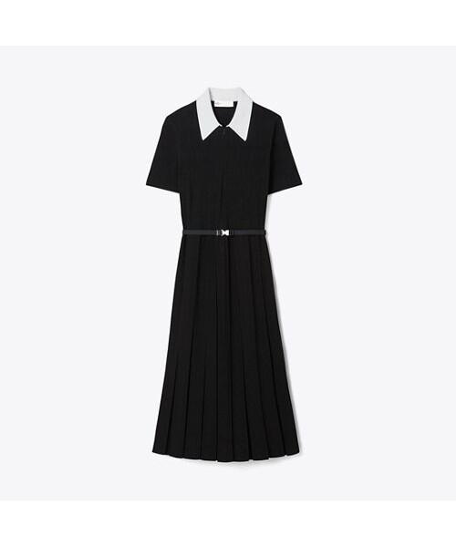 Tolibeochi T-Shirt Monogram Pointel Pleated Dress - Black / White