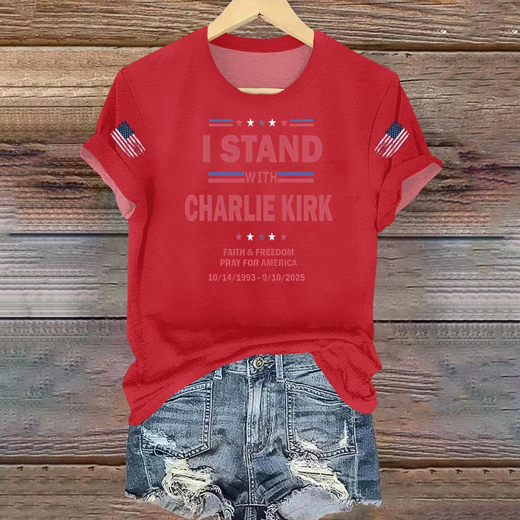 Women's Casual Printed T-shirt Round Neck Pullover Short Sleeve Top