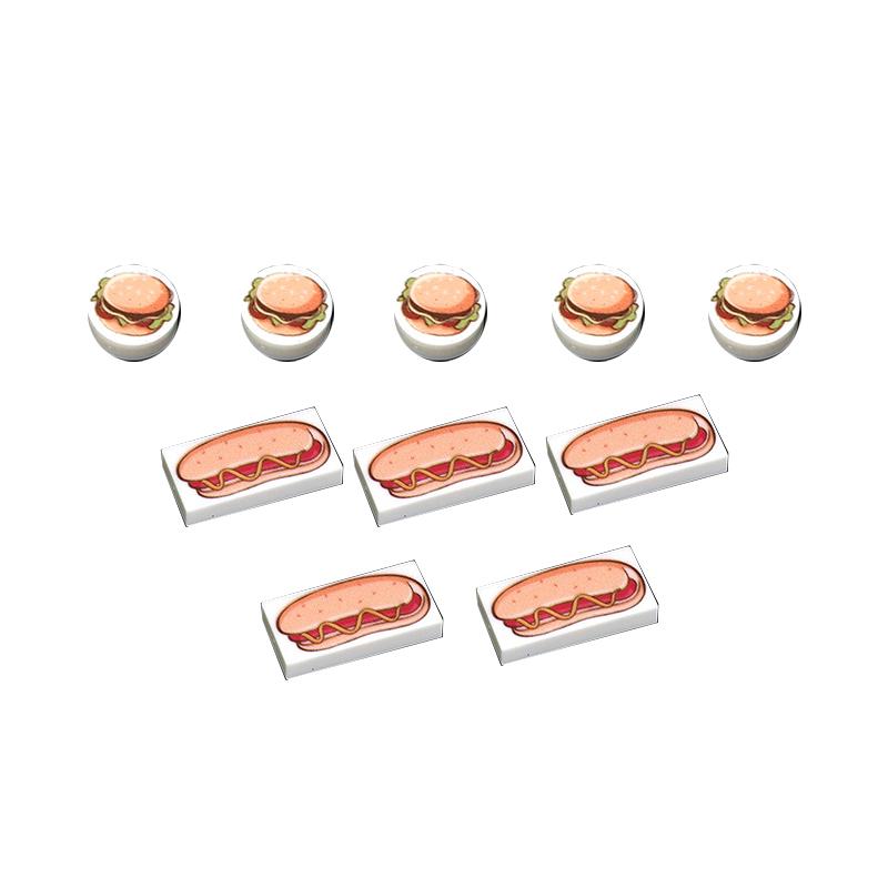 City Food Building Blocks Character Accessories Printing Set Fish Mushroom Fruit Burger Refrigerator Hot Dog Pizza Basin Toy