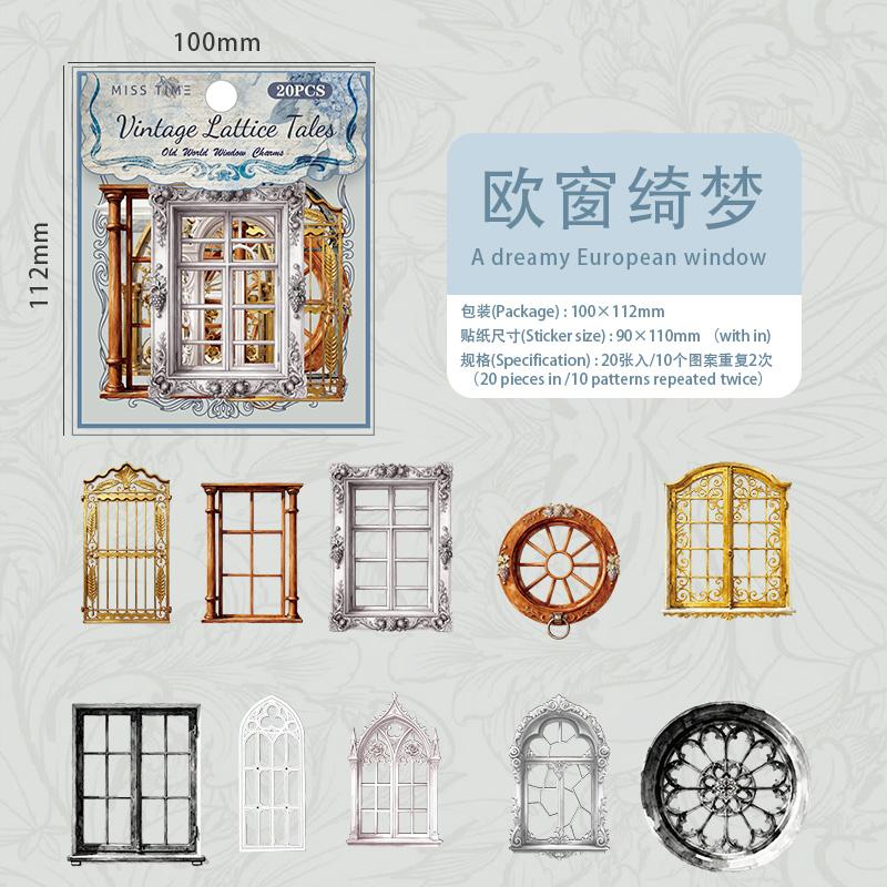

20pcs Grid Story Series Creative Retro Window PET Stickers Art Handbook Scrapbooking DIY Material Handmade Aesthetic Stickers
