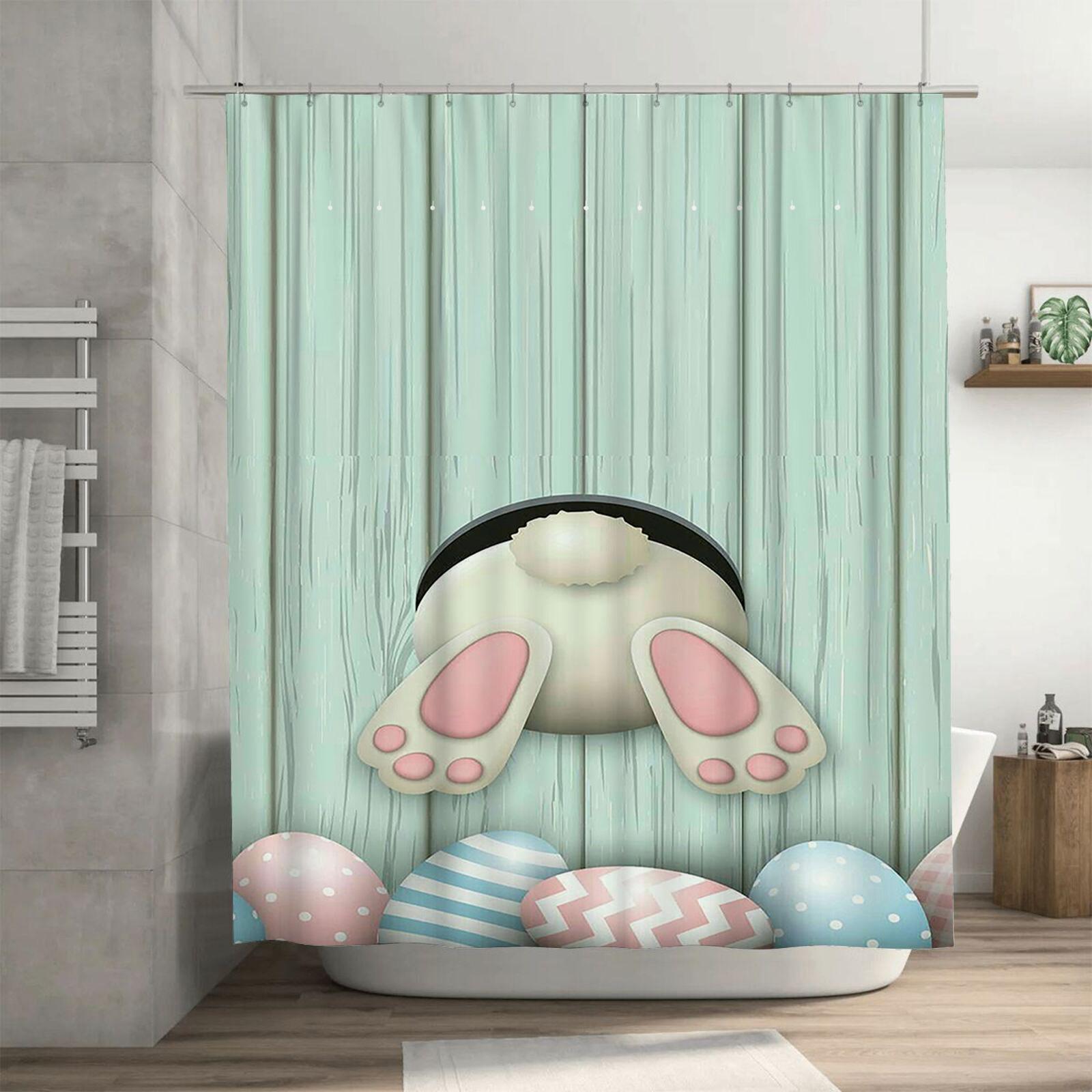

Cute Easter Bunny and Eggs Design Waterproof Shower Curtain Heat Resistant Machine Washable Non-Transparent 180x180cm 90X180cm(35x70in)