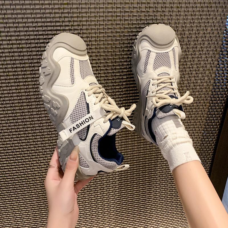 Casual Big Head Ugly Cute Dad Shoes Girl 2025 Autumn Mesh Breathable Thin Muffin Thick Sole Retro Sports Shoes