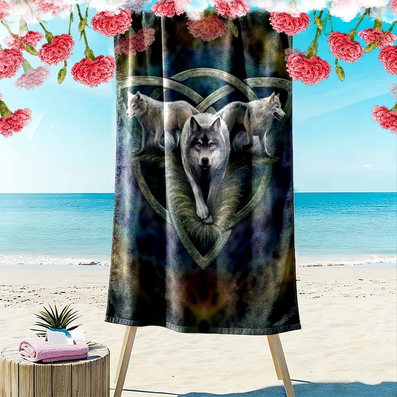 Wolf Print Beach Towel, Large Soft Quick Dry Towel for Beach Camping Swimming