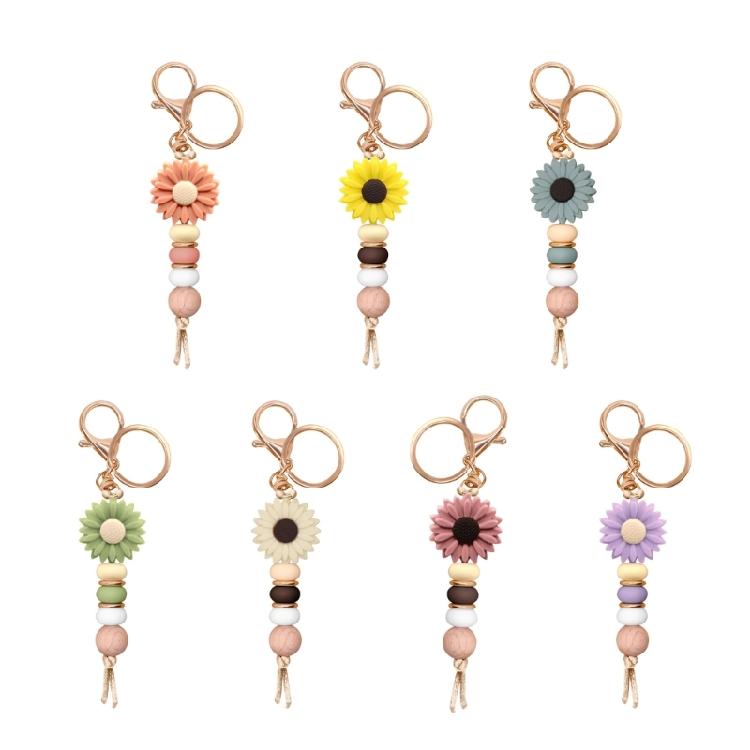 Versatile Floral Design Key Ring Soft Comfortable Touch Beaded Key Chain Silicone Construction Long Use