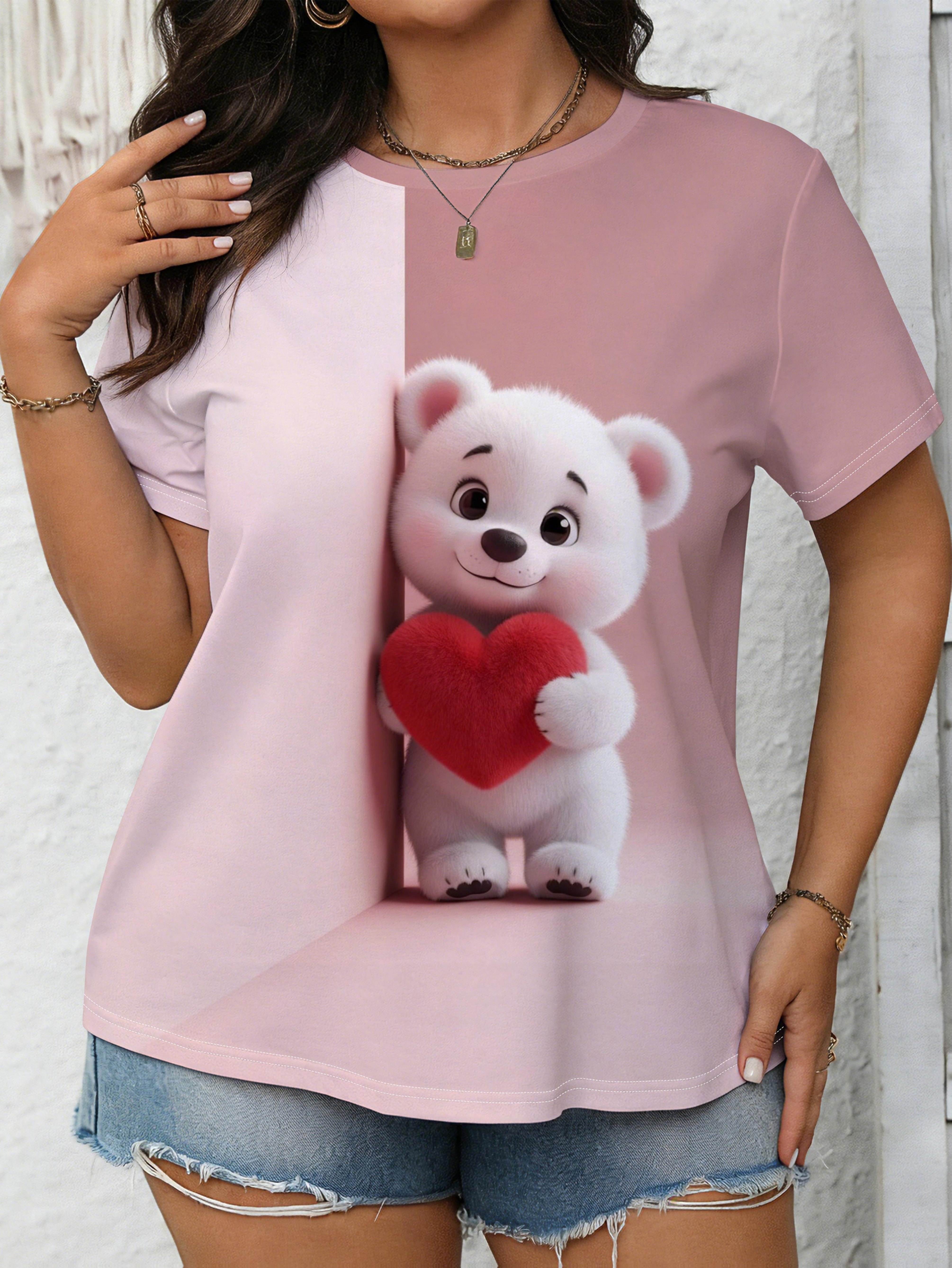 

Short-Sleeve T-Shirt Featuring a Gradient Pink Heart And a Small White Bear Design. a Soft And Relaxed Round-Neck Top. Part of a Women S. Including Pl L дубильна кора
