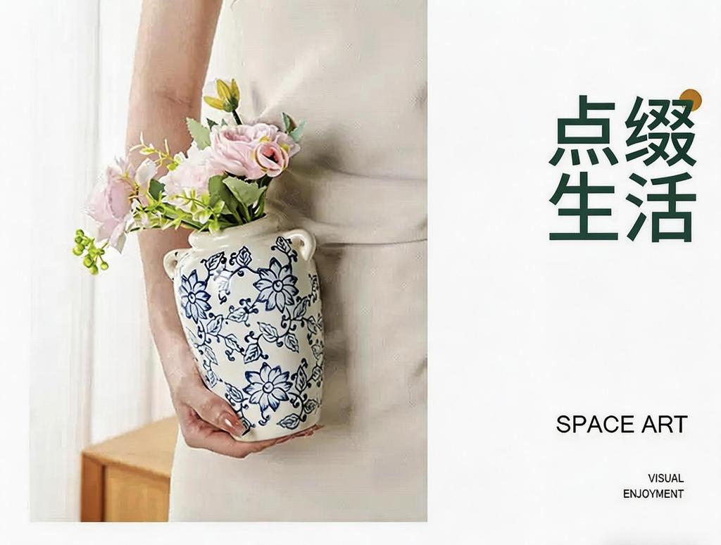 Blue & White Retro Porcelain Vase for Living Room Decor – Ideal for Fresh or Dried Flowers