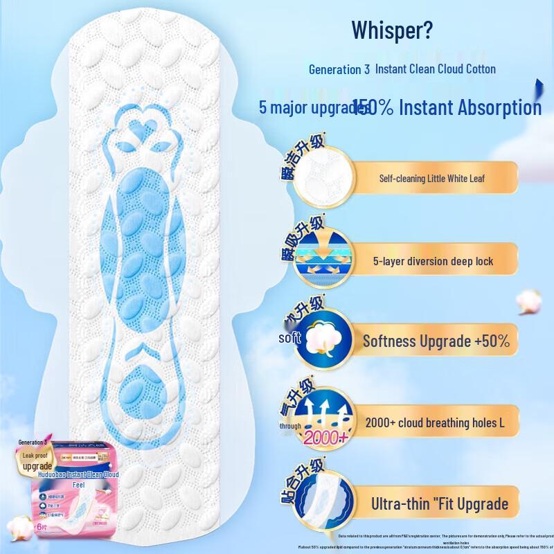 Whisper Instant Clean Cloud Cotton Ultra-Thin Day Pads Combo