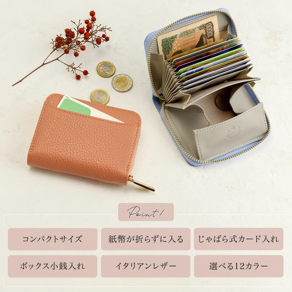 Pragma Bellows Mini Holds All Genuine Italian Wallet Women's Wallet, Cards, Leather, Zip-Around (Coral Pink)
