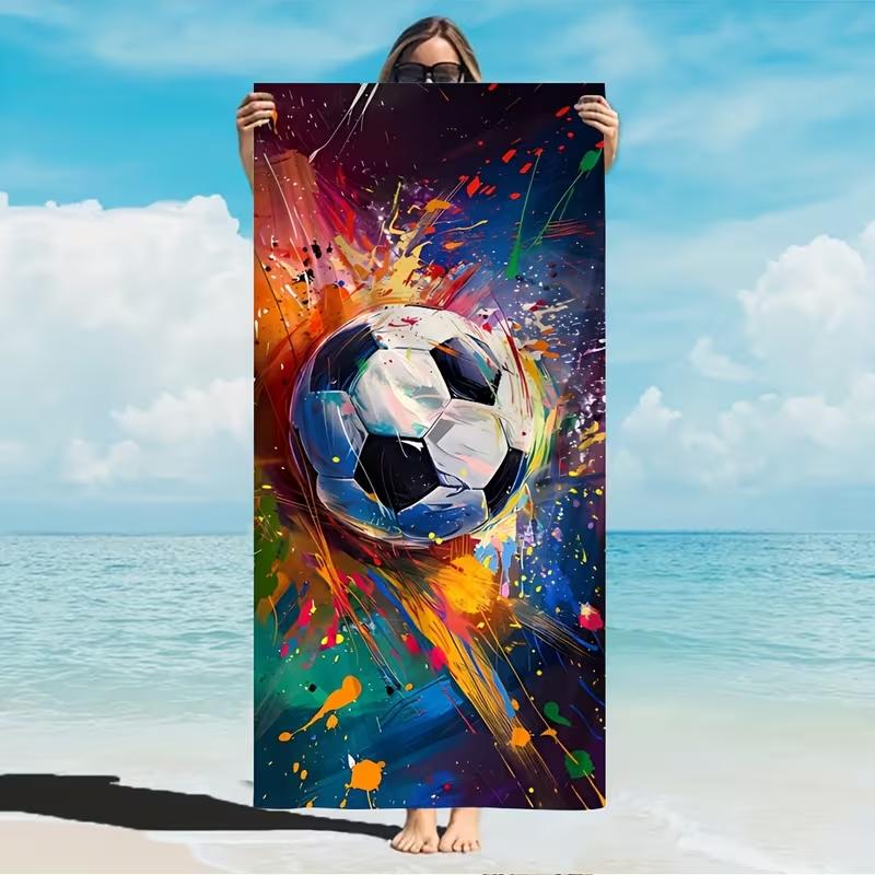 Football Print Microfiber Beach Towel Soft Bath Blanket Light Portable Towel for Sports Fans Seaside Pool Summer Vacation Trip