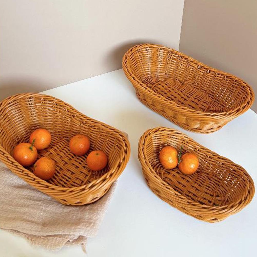 Owalny Rattanowy Koszyk na Owoce, Plecione Koszyki Serwingowe, Do Owoców Warzyw Restauracji Serwowania Blat Wyświetlacz Koszyk Rattanowy