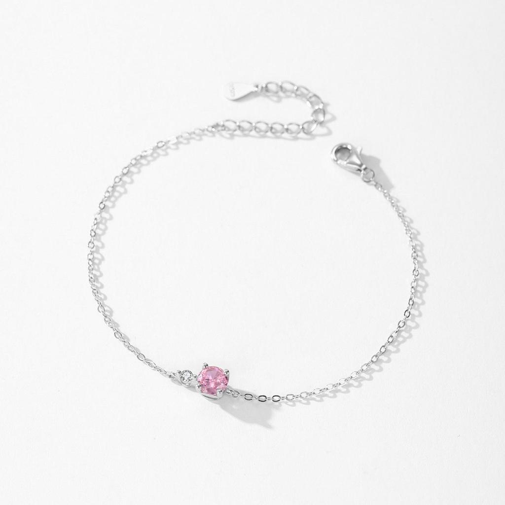 S925 Sterling Silver Cherry Blossom Pink Sugar Cube Bracelet - Women's Korean Simple Versatile Design