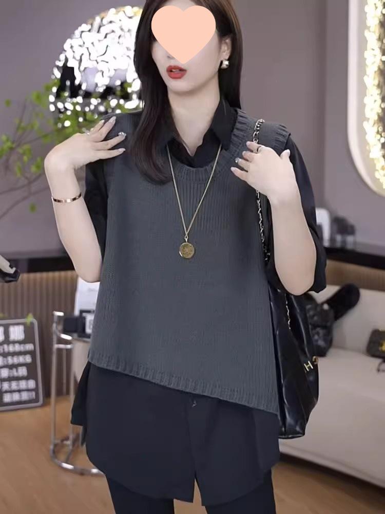 

Chic Layered Knit Vest for Women - Irregular Design, Autumn/Winter Stylish Outerwear, Loose yet Slimming. One Size (Suitable for 80-140 jin)